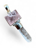 Rough Rose Quartz & Quartz point Solid 925 Sterling Silver Pendant