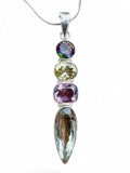 Prasiolite. Citrine, Amethyst, Fire Topaz Solid 925 Sterling Silver Pendant with 20 inch chain necklace