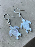 Sea Turtle Mother of Pearl Solid 925 Sterling Silver Earrings