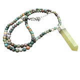 Green Jade Point Pendant Beaded Necklace