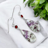 Ruby in Feldspar & Garnet Solid 925 Sterling Silver Earrings