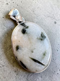 Green Tourmaline in Quartz Solid 925 Sterling Silver Pendant