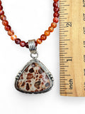 Leopardite Jasper Solid 925 Sterling Silver pendant with Carnelian beaded necklace
