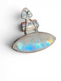 Rainbow Moonstone & Blue Topaz Solid 925 Sterling Silver Pendant