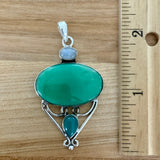 Chrysoprase & Moonstone Solid 925 Sterling Silver Pendant