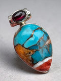 Kingman Turquoise & Spiny Oyster Solid 925 Sterling Silver Pendant