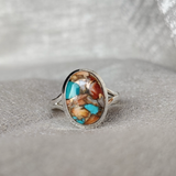Kingman Turquoise & Spiny Oyster Solid 925 Sterling Silver RIng