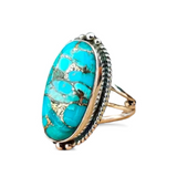 Kingman Blue Copper Turquoise Solid 925 Sterling Silver Ring 8