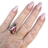 Kingman Red Rose Dahlia Solid 925 Sterling Silver Ring 6.5