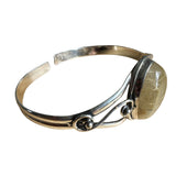 Gold Rutilated Quartz Solid 925 Sterling Silver Cuff Bracelet