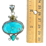 Kingman Turquoise & Citrine Solid 925 Sterling Silver Pendant