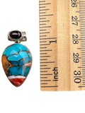 Kingman Turquoise & Spiny Oyster Solid 925 Sterling Silver Pendant