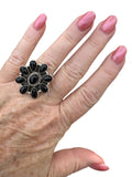 Flower Black Onyx Solid 925 Sterling Silver Ring ADJ