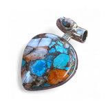 Kingman Turquoise & Spiny Oyster Solid 925 Sterling Silver Pendant