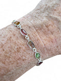 Multi Tourmaline Solid 925 Sterling Silver Bracelet