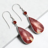 Mookaite Jasper & Garnet Solid 925 Sterling Silver Earrings
