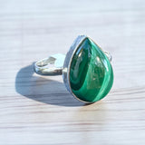 Malachite Solid 925 Sterling Silver Ring – Pear Shape 10