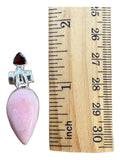 Peruvian Pink Opal & Garnet Solid 925 Sterling Silver Pendant