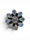 Flower Rainbow Moonstone Solid 925 Sterling Silver Ring ADJ