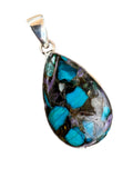 Turquoise & Charoite Solid 925 Sterling Silver Pendant