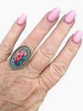 Kingman Pink Dahlia Turquoise Solid 925 Sterling Silver Ring 6