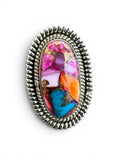 Kingman Pink Dahlia Turquoise Solid 925 Sterling Silver Ring – Size 8