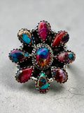 Flower Kingman Pink Dahlia Solid 925 Sterling Silver Ring ADJ