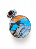 Kingman Turquoise & Spiny Oyster Solid 925 Sterling Silver pendant