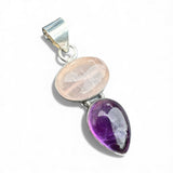Rose Quartz & Amethyst Solid 925 Sterling Silver Pendant