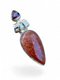 Sunstone & Garnet Solid 925 Sterling Silver Pendant