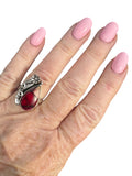 Kingman Red Rose Dahlia Solid 925 Sterling Silver Ring 6.5