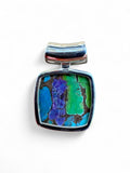 Blue, Green & Purple Turquoise & Peridot Solid 925 Sterling Silver Pendant