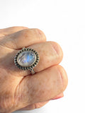 Rainbow Moonstone Solid 925 Sterling Silver Ring 9