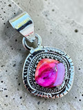 Kingman Pink Dahlia Turquoise Solid 925 Sterling Silver Pendant