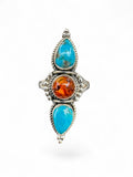 Baltic Amber & Kingman Turquoise Solid 925 Sterling Silver Ring 7