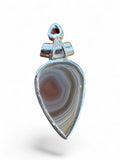 Botswana Agate & Garnet Solid 925 Sterling Silver Pendant
