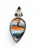 Kingman Turquoise & Spiny Oyster Solid 925 Sterling Silver Pendant