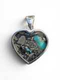 Heart Kingman Turquoise with Pyrite Solid 925 Sterling Silver Pendant