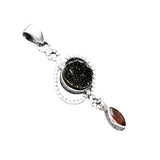 Black Druzy & Garnet Solid 925 Sterling Silver Pendant