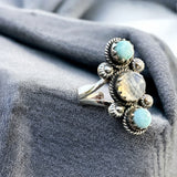 Larimar & Rainbow Moonstone Solid 925 Sterling Silver Ring 8