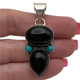 Black Onyx & Turquoise Solid 925 Sterling Silver Pendant