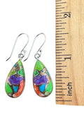 Kingman Blue, Purple & Green Turquoise Solid 925 Sterling Silver Earrings