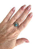 Kingman Turquoise Flower Solid 925 Sterling Silver Ring 9