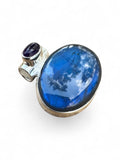 Blue Labradorite & Amethyst Solid 925 Sterling Silver Pendant