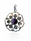 Kingman Purple Turquoise Flower Solid 925 Sterling Silver Pendant
