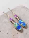 Blue Bird Azurite & Amethyst Solid 925 Sterling Silver Earrings