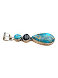 Kingman Blue Copper Turquoise & Black Onyx Solid 925 Sterling Silver Pendant