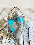 Kingman Turquoise with Pyrite Solid 925 Sterling Silver Ring 10