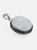 Snow Druzy Silver Overlay Pendant