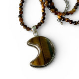 Crescent Moon Tiger Eye Solid 925 Sterling Silver Pendant Necklace